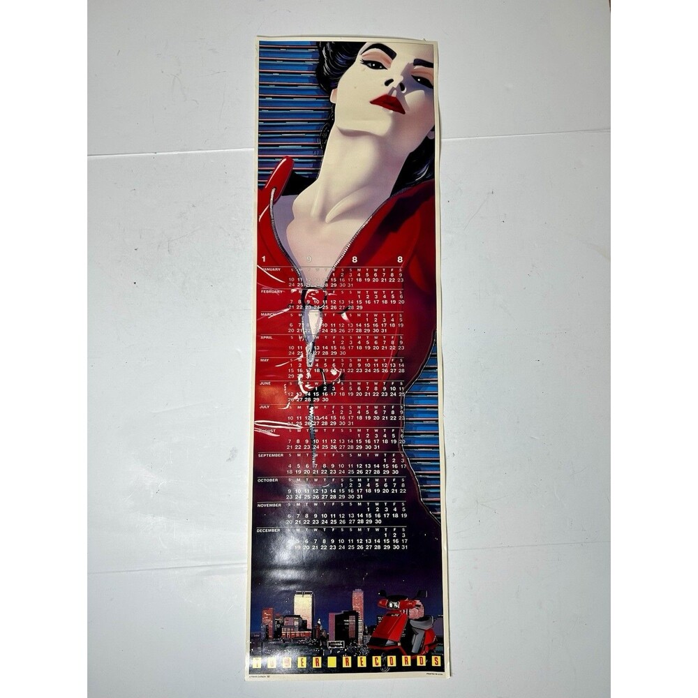 TOWER RECORDS Calendar Poster FRANK CARSON Sexy Woman RETRO FUN 1988 Size 37x11